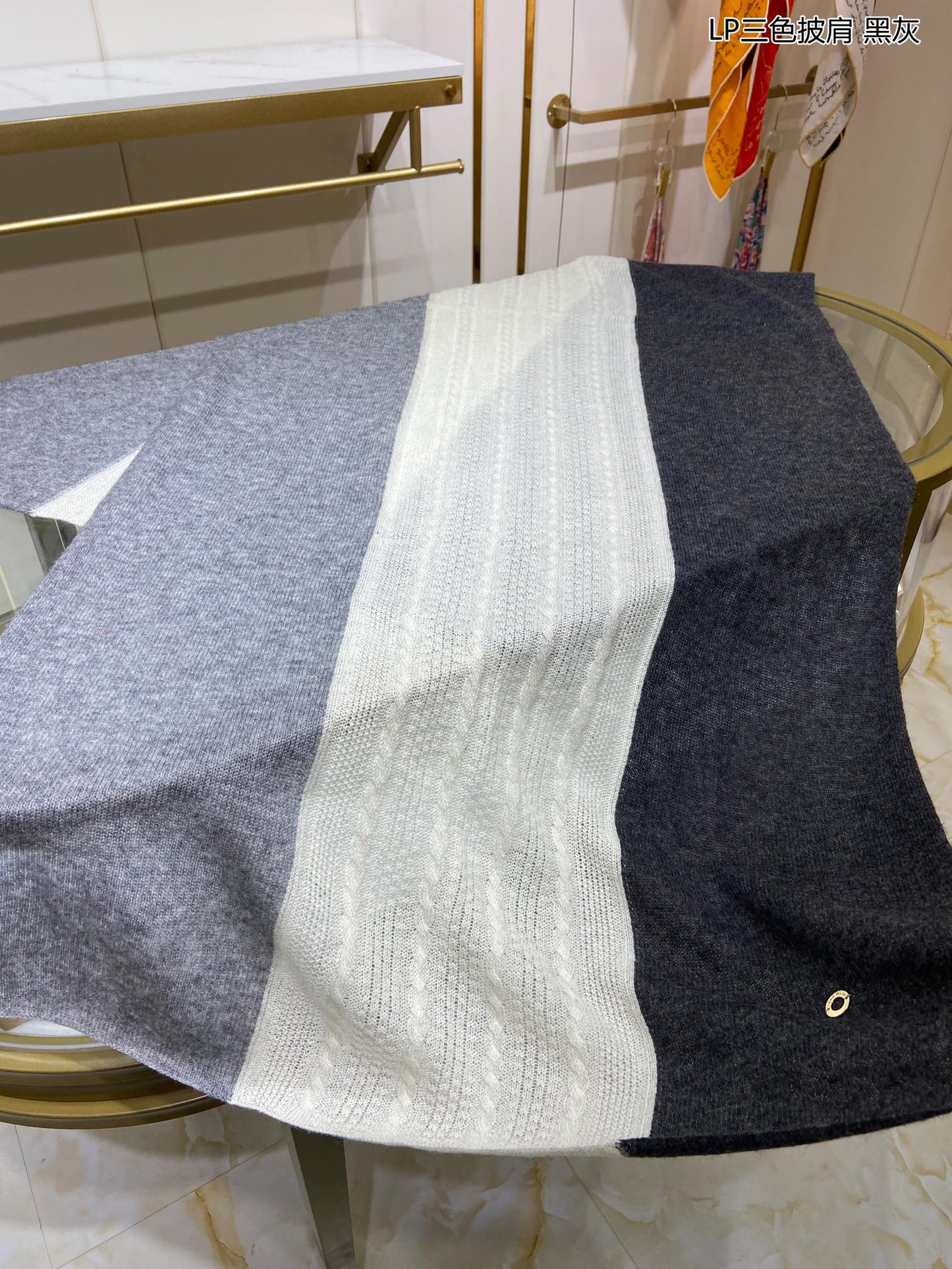 LP Scarf 190 CM In Grey White Mix Black Cashmere  649676