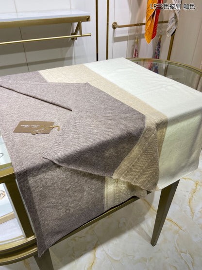 LP Scarf 190 CM In Beige White Mix Grey Brown Cashmere 649677
