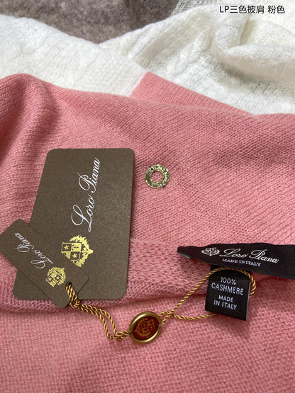 LP Scarf 190 CM In Pink Mix White Earth Brown Cashmere 649678