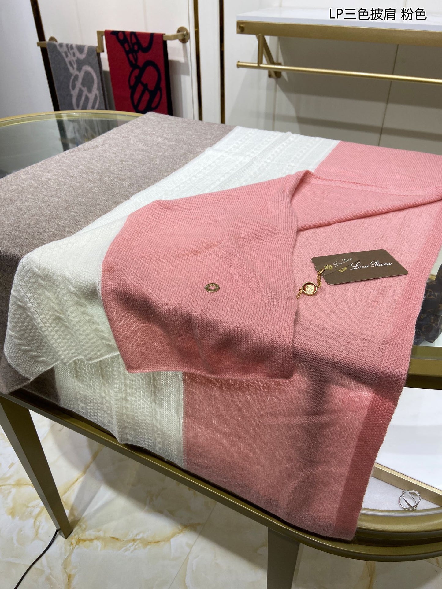 LP Scarf 190 CM In Pink Mix White Earth Brown Cashmere 649678
