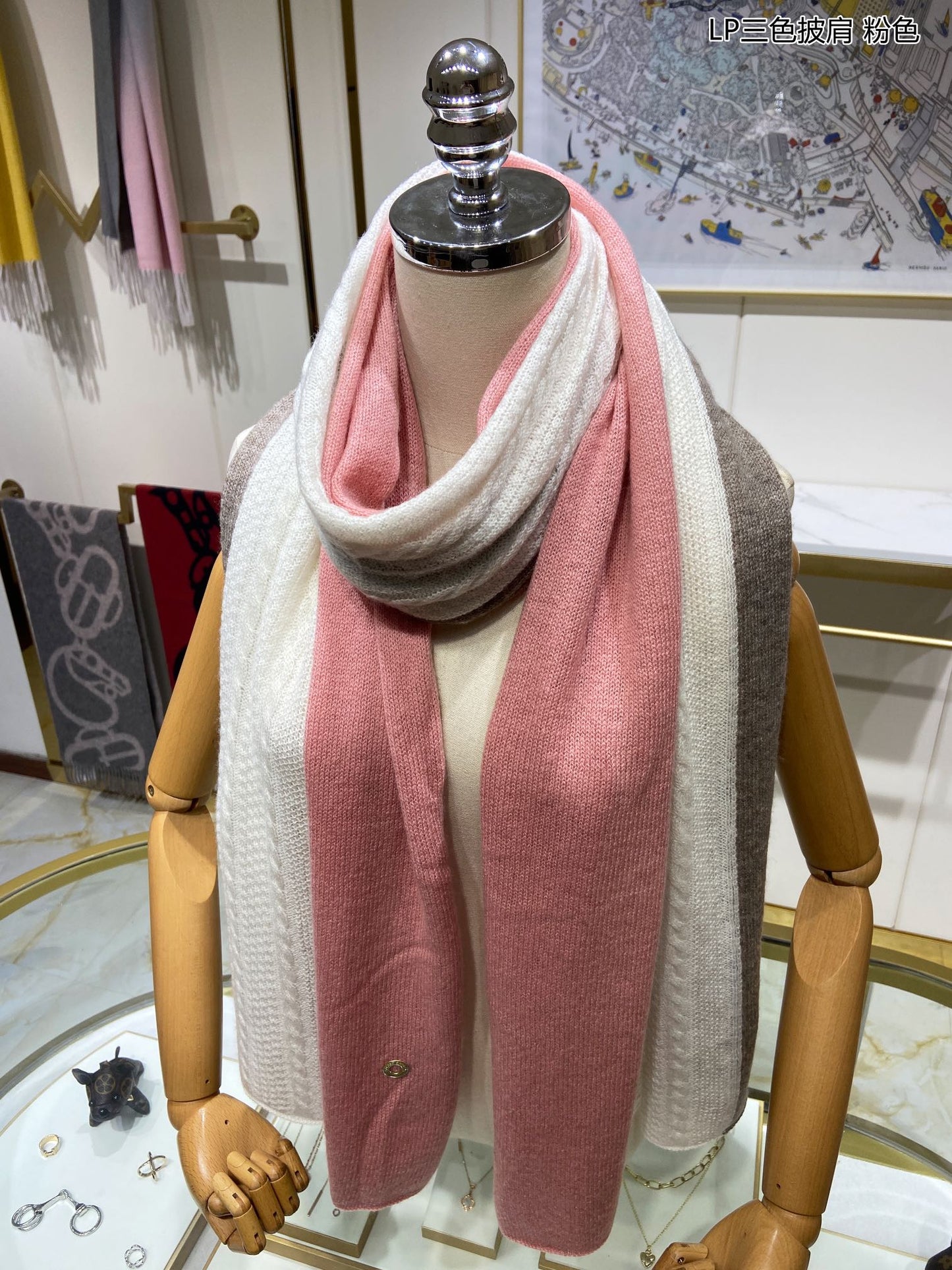 LP Scarf 190 CM In Pink Mix White Earth Brown Cashmere 649678
