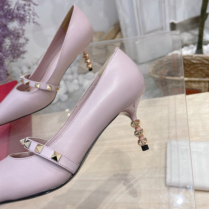 VT Rockstud Pumps Pink Sheepskin Leather