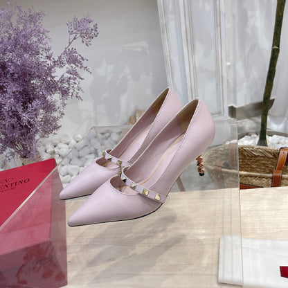 VT Rockstud Pumps Pink Sheepskin Leather