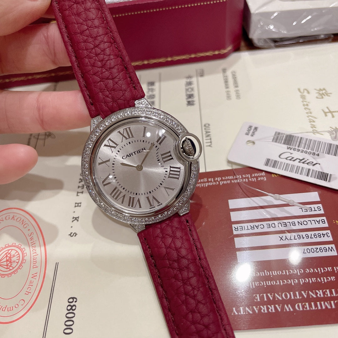 Cartier Ballon Bleu 36mm Diamond Leather