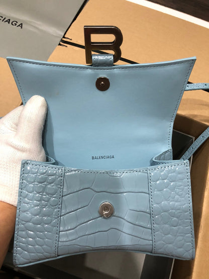 Balenciaga Hourglass bag  light blue crocodile skin