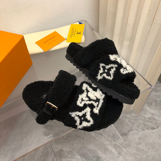 LV Paseo Flat Comfort Mule Black Wool