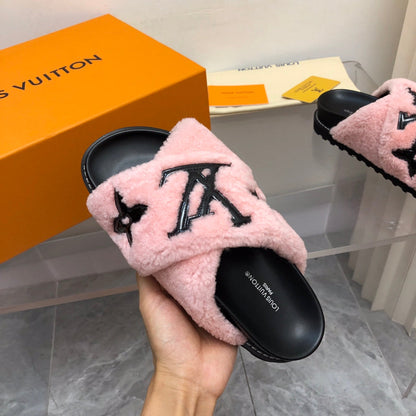 LV Paseo Flat Comfort Mule Pink Black Fleece