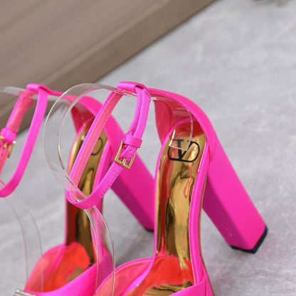 Open Toe Pump With One Stud Diamond Patent Pink Leather 130MM