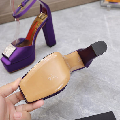Open Toe Pump With One Stud Diamond Patent Purple Leather 130MM
