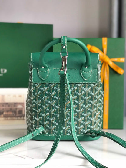 ALPIN MINI BACKPACK 21 IN GREEN LAMBSKIN AND GOYARDINE CANVAS