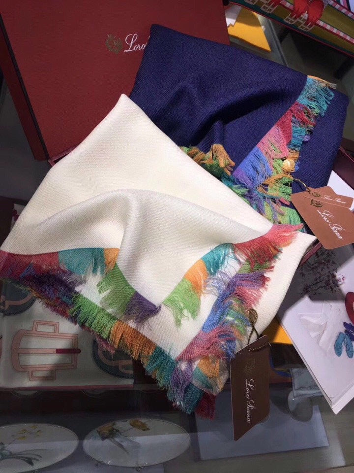 LP Scarf 190 CM In Charcoal Blue Colorful Cashmere 656977