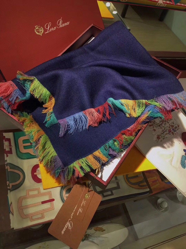 LP Scarf 190 CM In Charcoal Blue Colorful Cashmere 656977