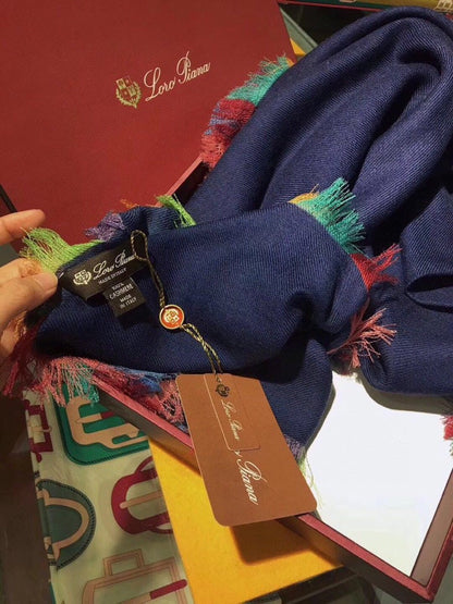 LP Scarf 190 CM In Charcoal Blue Colorful Cashmere 656977