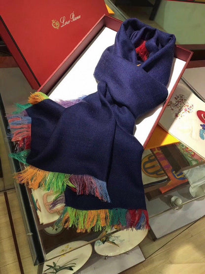 LP Scarf 190 CM In Charcoal Blue Colorful Cashmere 656977