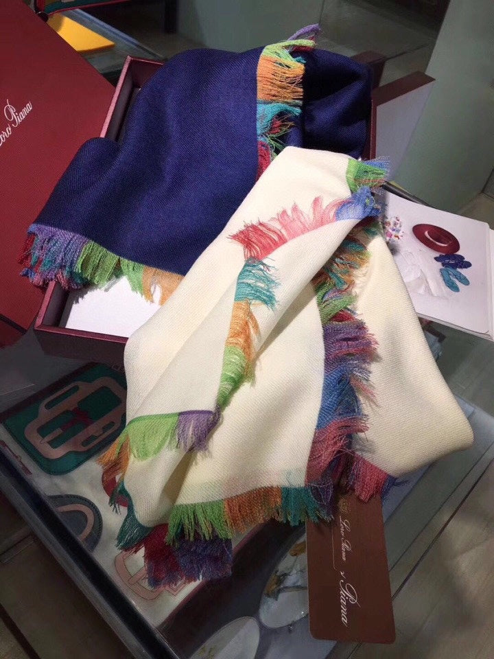 LP Scarf 190 CM In Charcoal Blue Colorful Cashmere 656977