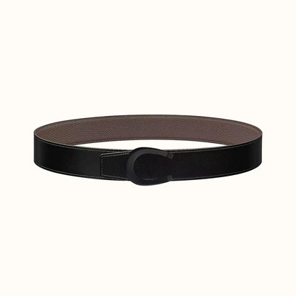 LUCK BELT BUCKLE & REVERSIBLE KHAKI BROWN LEATHER STRAP 38MM BLACK HARDWARE
