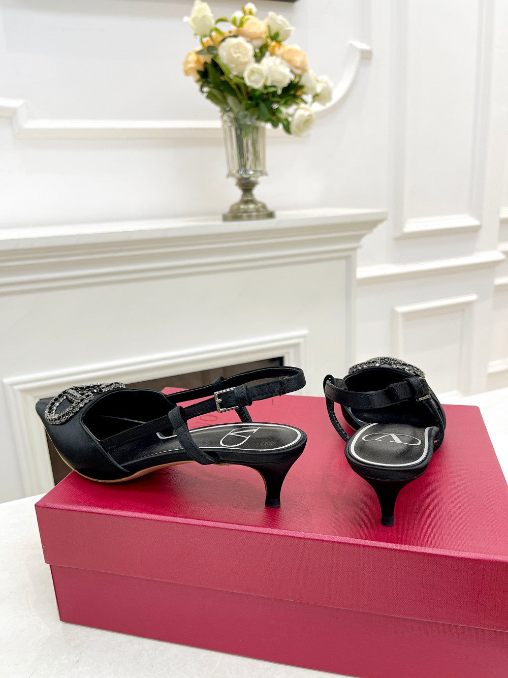 Valentino 25 Vlogo Signature Slingback Pumps Black Silk 239505