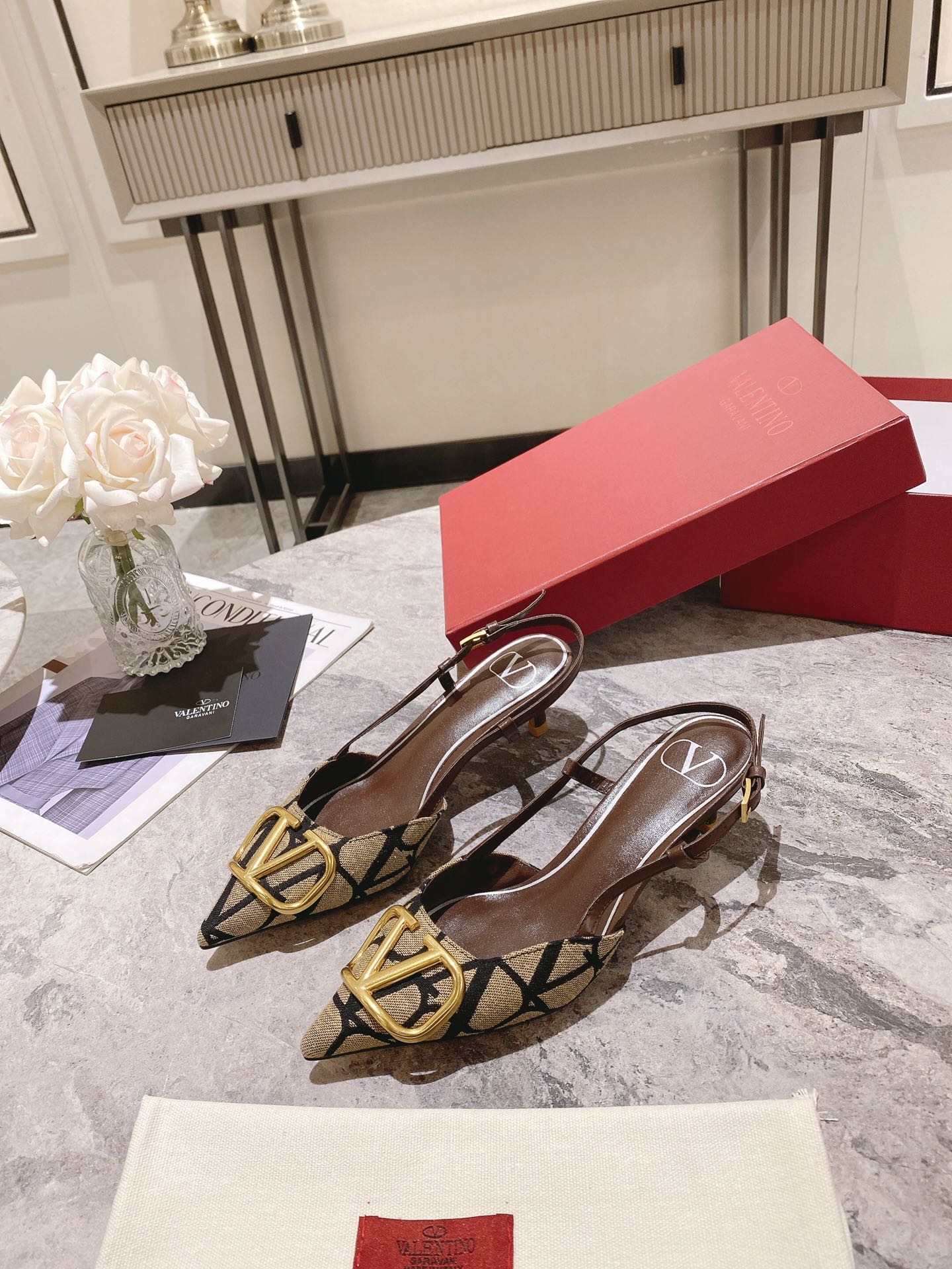 Valentino Slingback Pump Heel Fabric Print 239521