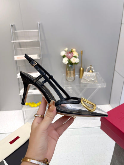 VT Vlogo Slingback Black PVC Sheepskin