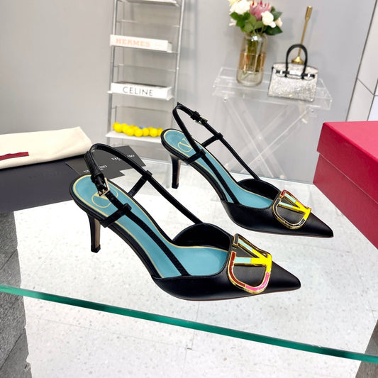 VT Vlogo Signature 75mm Black Slingback Sheepskin