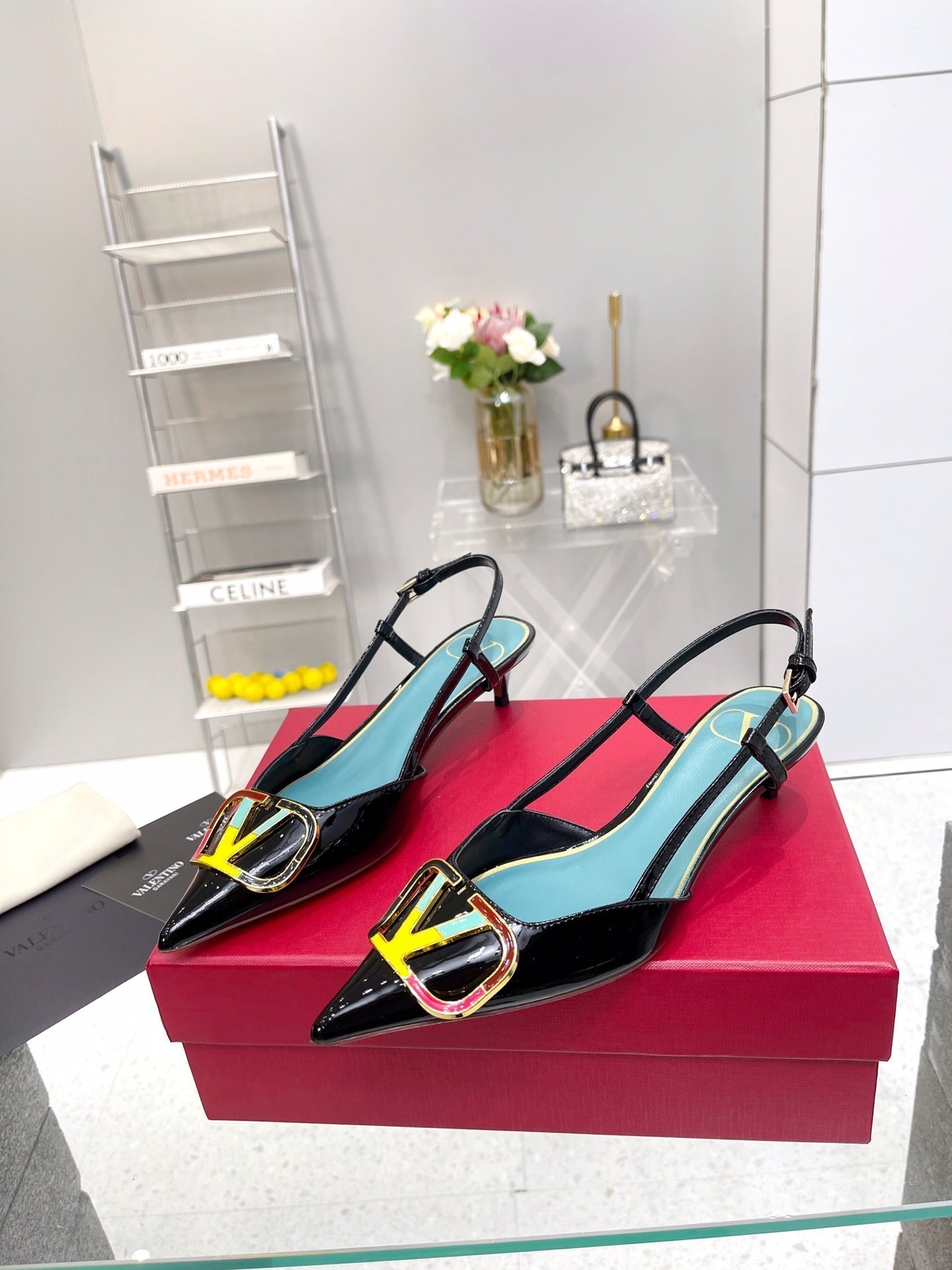 VT Vlogo Signature Black Slingback Patent Leather