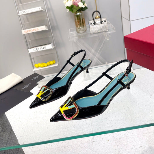 VT Vlogo Signature Black Slingback Patent Leather