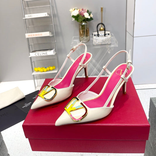 VT Vlogo Signature 75mm White Slingback Patent Leather