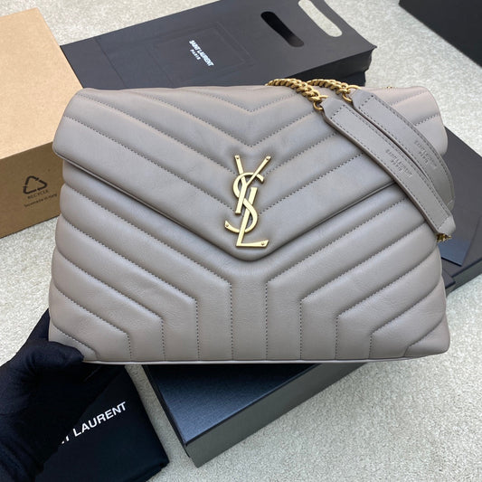 LOULOU MEDIUM 32 GREY QUILTED LEATHER GOLD HARDWARE