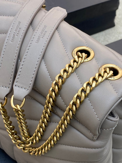LOULOU MEDIUM 32 GREY QUILTED LEATHER GOLD HARDWARE
