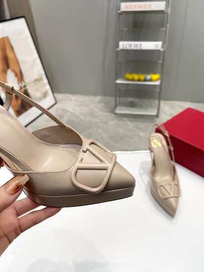 vlogo signature all beige calfskin slingback platform pump 120mm
