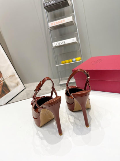 vlogo signature all brown calfskin slingback platform pump 120mm