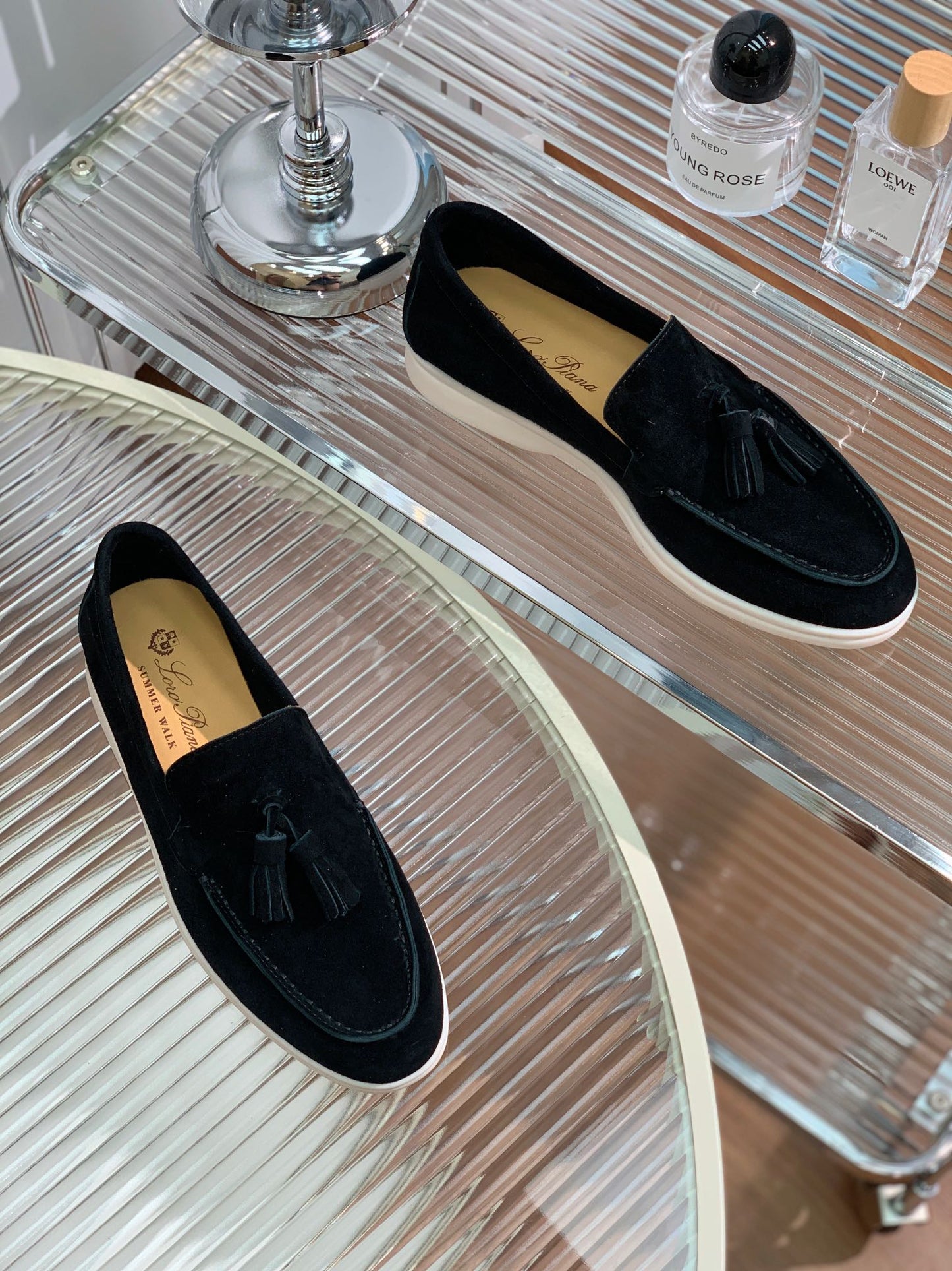 lp dot sole walk loafer black suede