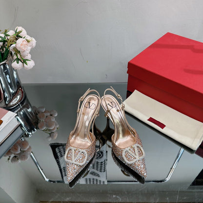 Vlogo Signature Slingback 70 Brown Calfskin With Crystals