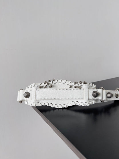 LE CAGOLE XS SHOULDER BAG 26 IN WHITE ARENA LAMBSKIN WITH PIERCING SILVER HARDWARE