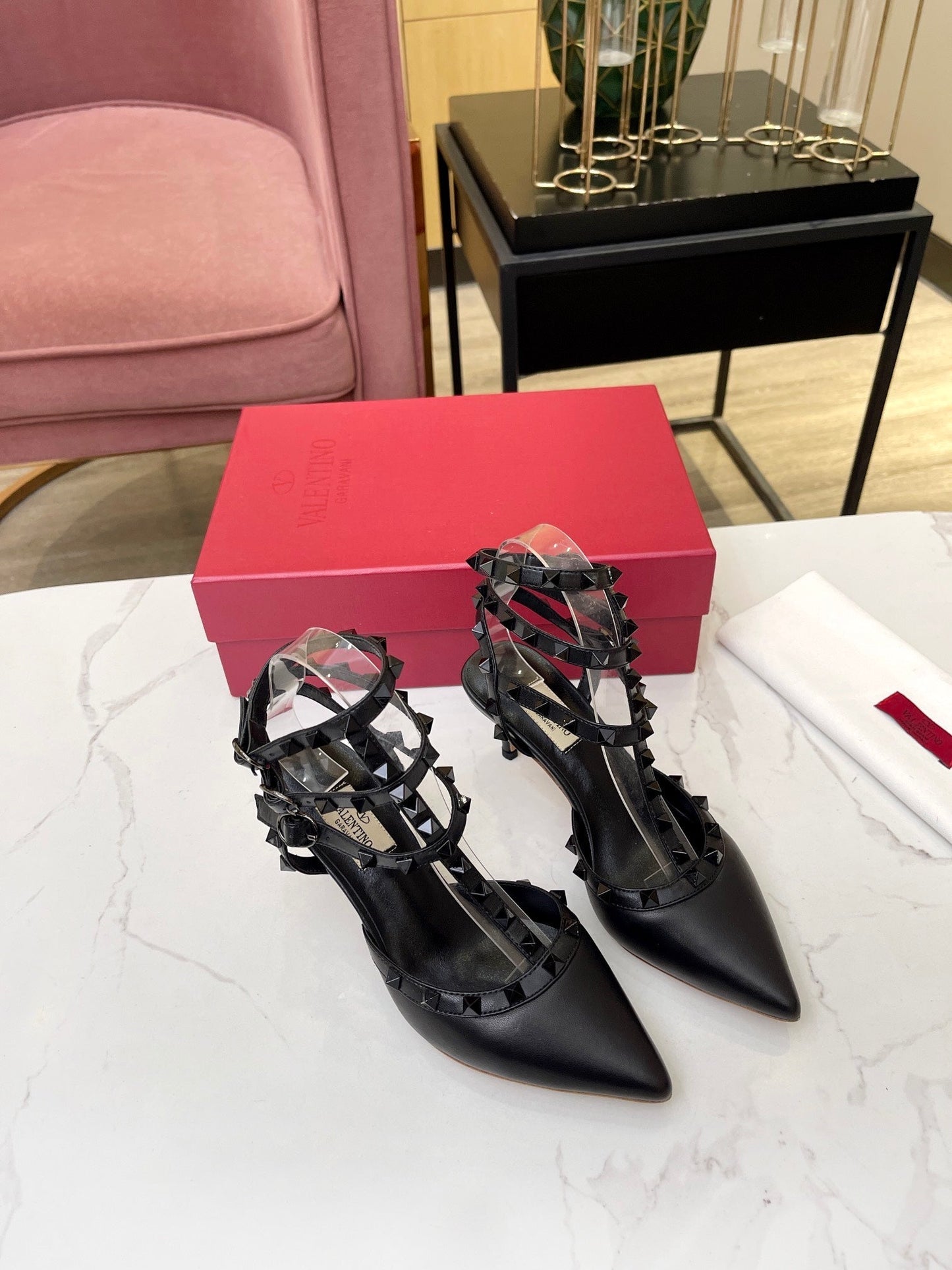 Valentino Rockstud Caged Pumps 95mm Black Beige Leather