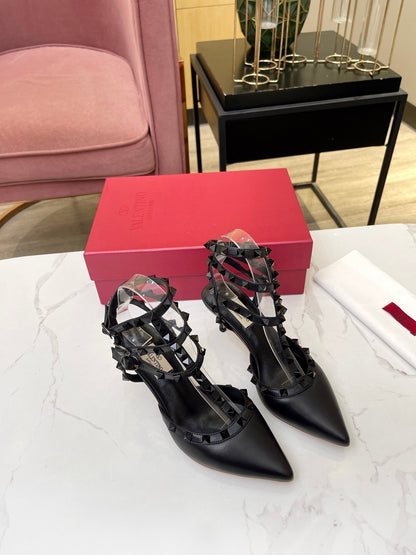 Valentino Rockstud Caged Pumps 95mm Black Beige Leather