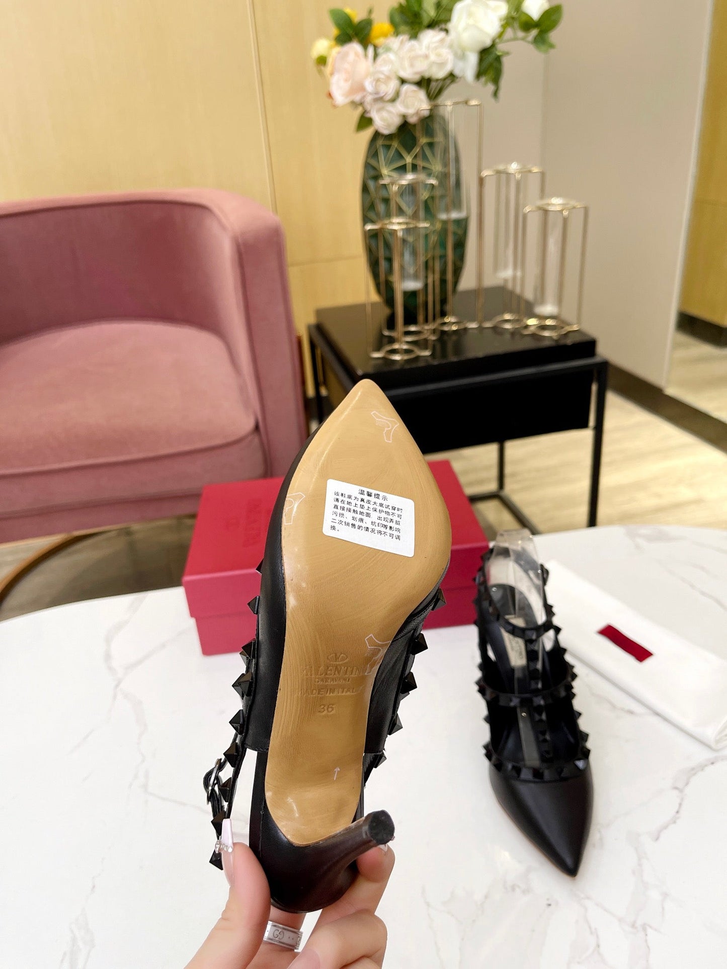 Valentino Rockstud Caged Pumps 95mm Black Beige Leather