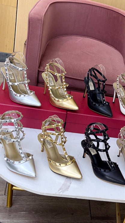 Valentino Rockstud Caged Pumps 95mm Black Beige Leather
