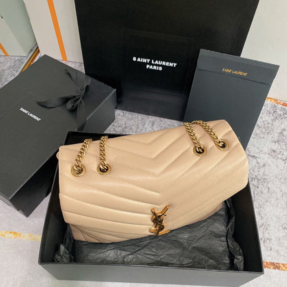 LOULOU MEDIUM 32 BEIGE QUILTED LEATHER GOLD HARDWARE