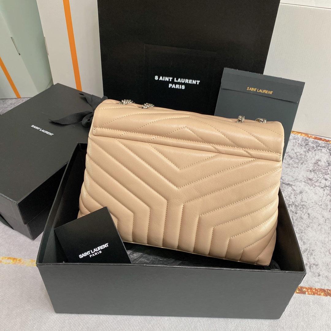 LOULOU MEDIUM 32 BEIGE QUILTED LEATHER SILVER HARDWARE