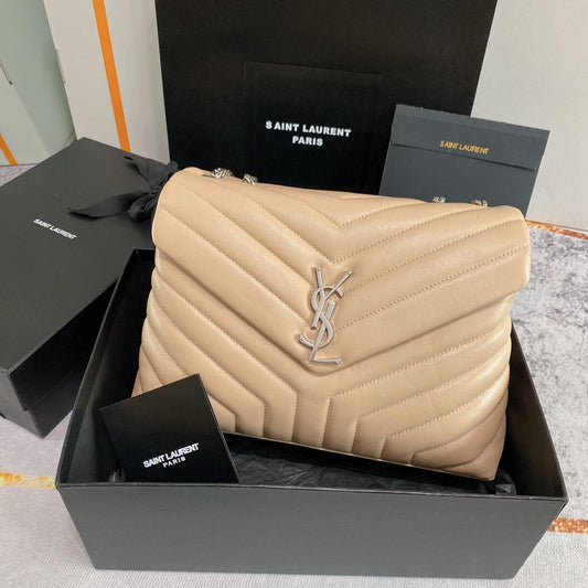 LOULOU MEDIUM 32 BEIGE QUILTED LEATHER SILVER HARDWARE