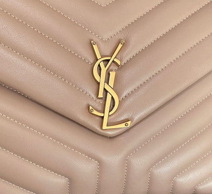 LOULOU MEDIUM 32 DARK BEIGE QUILTED LEATHER GOLD HARDWARE