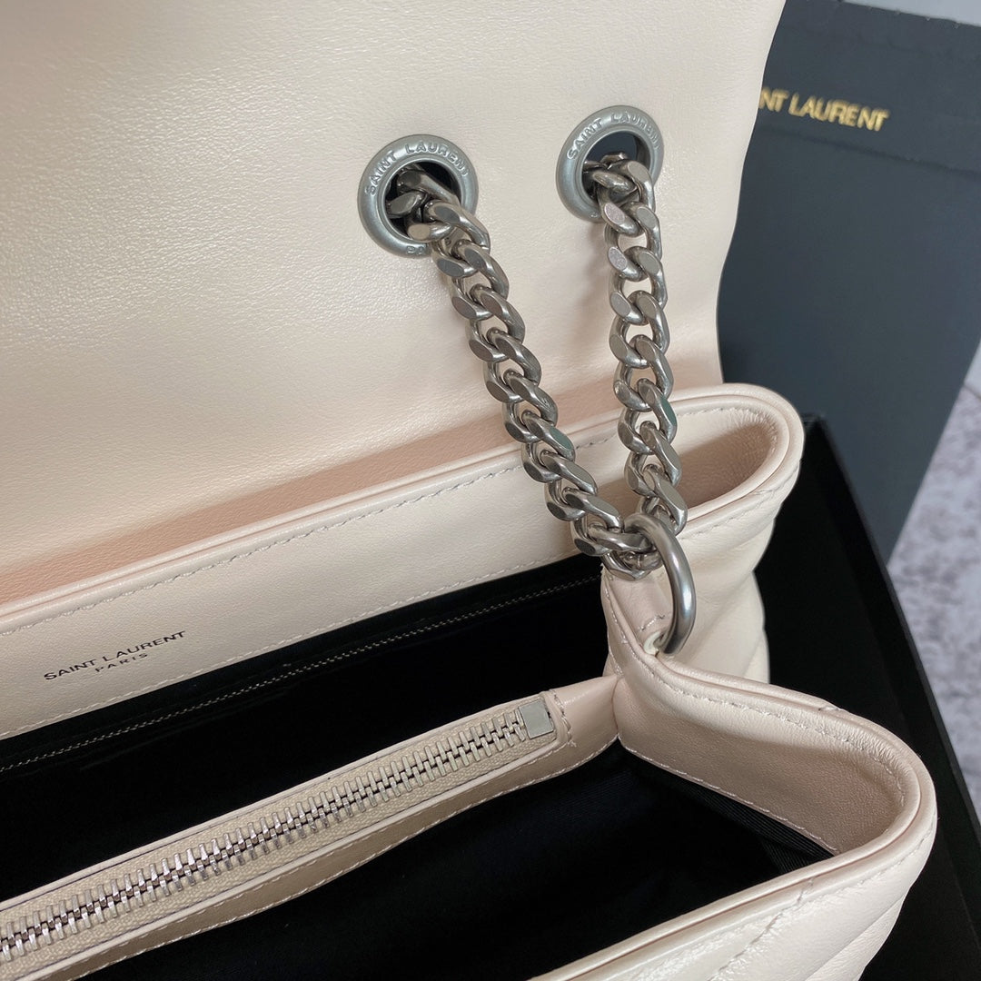 LOULOU MEDIUM 32 WHITE QUILTED LEATHER SILVER HARDWARE