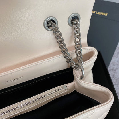 LOULOU MEDIUM 32 WHITE QUILTED LEATHER SILVER HARDWARE
