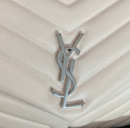 LOULOU MEDIUM 32 WHITE QUILTED LEATHER SILVER HARDWARE