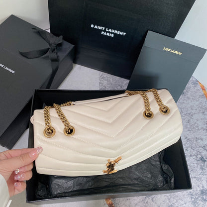 LOULOU MEDIUM 32 WHITE QUILTED LEATHER GOLD HARDWARE