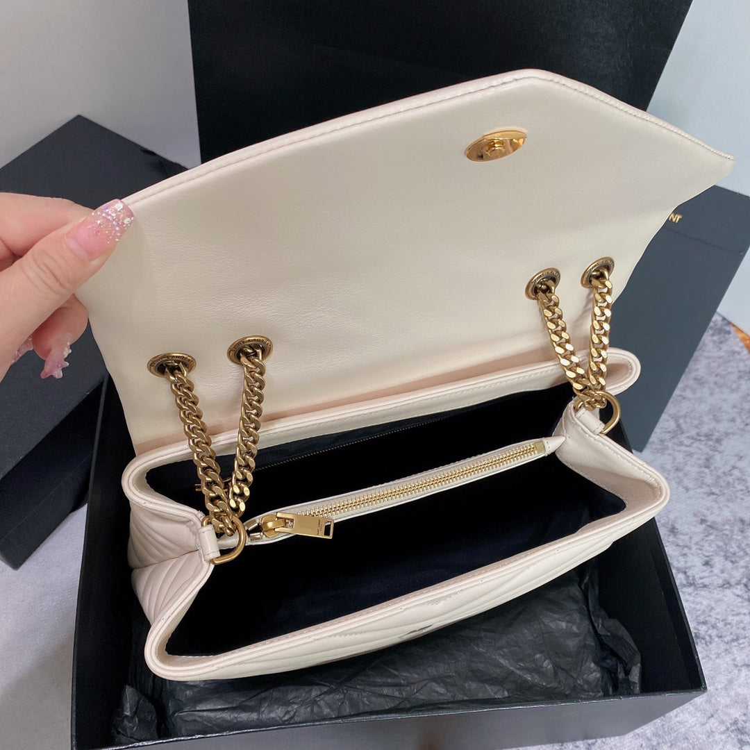 LOULOU MEDIUM 32 WHITE QUILTED LEATHER GOLD HARDWARE