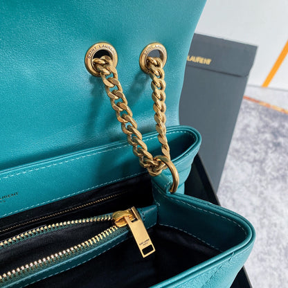 LOULOU MEDIUM 32 TURQUOISE GREEN QUILTED LEATHER GOLD HARDWARE