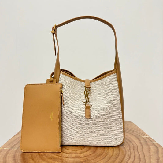 le 5a7 small 23 cream canvas brown calfskin