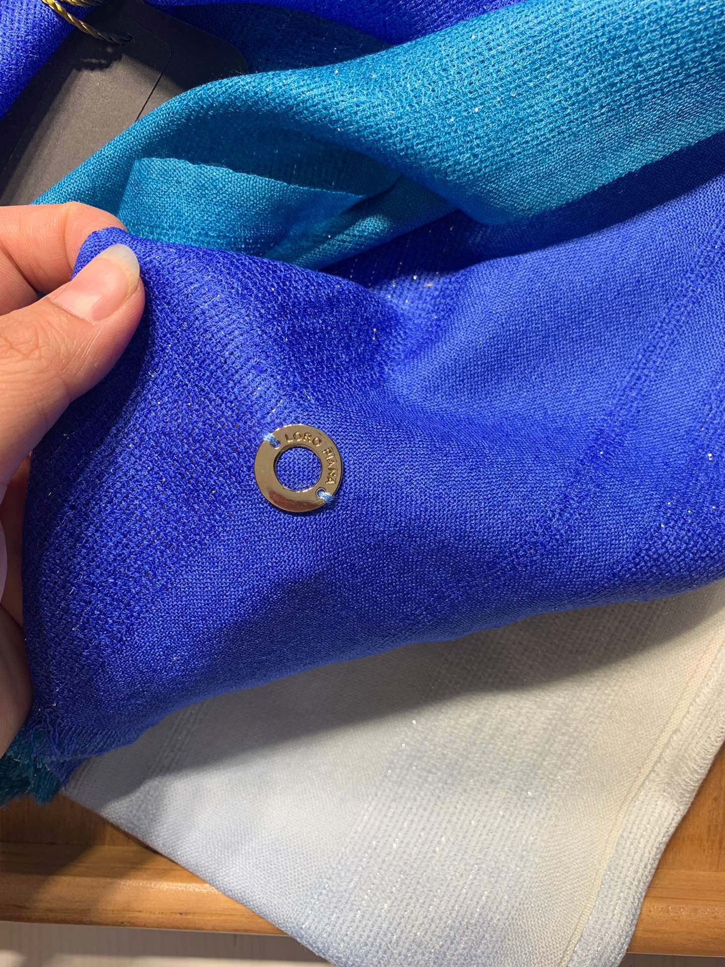 LP Scarf 190 CM In Blue White Gradient Dark Green Cashmere And Silk 945595